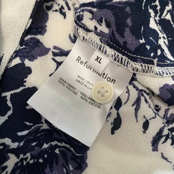 Reformation Floral Print Blouse - Navy and White - Picture 8 of 9